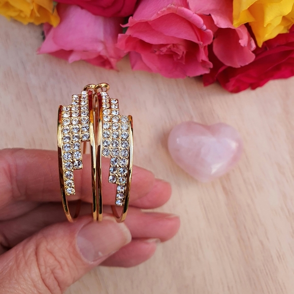 Swarovski Crystal Hoop Gold Earrings - Picture 6 of 6